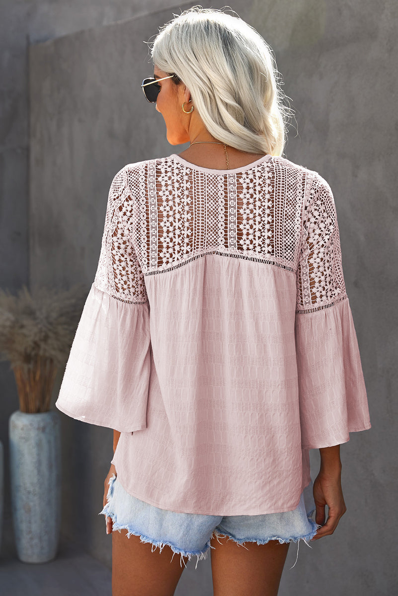 Womens Pink Long Sleeve The Du Jour Crochet Blouse – ModeShe.com