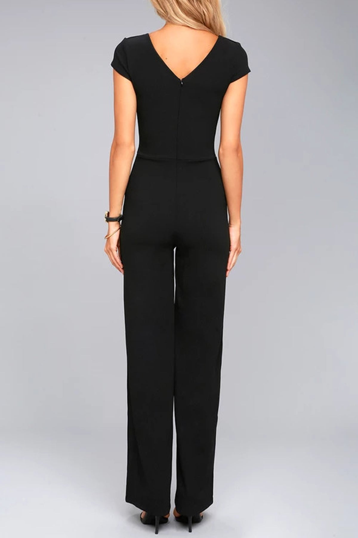 Black Daily Fashion Short Sleeve Wide Leg Jumpsuit MB64364-2 – ModeShe.com