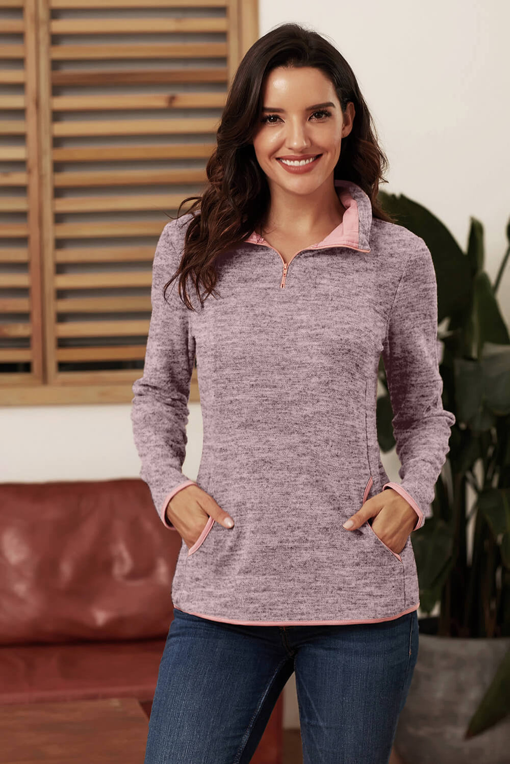 Women's Casual Gray Quarter Zip Pullover Sweatshirt