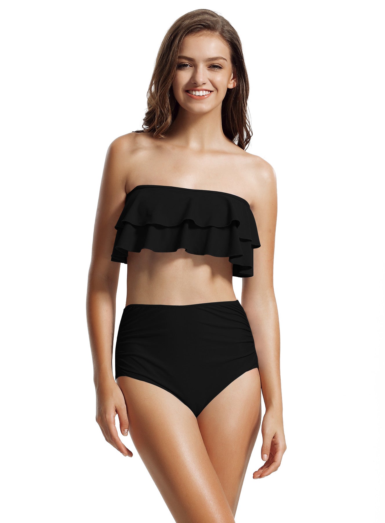 black bandeau high waisted bikini