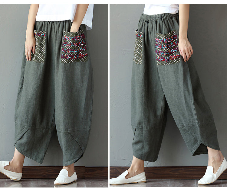 Patchwork Pocket Harem Pants (2 Colors) - KismetCollections