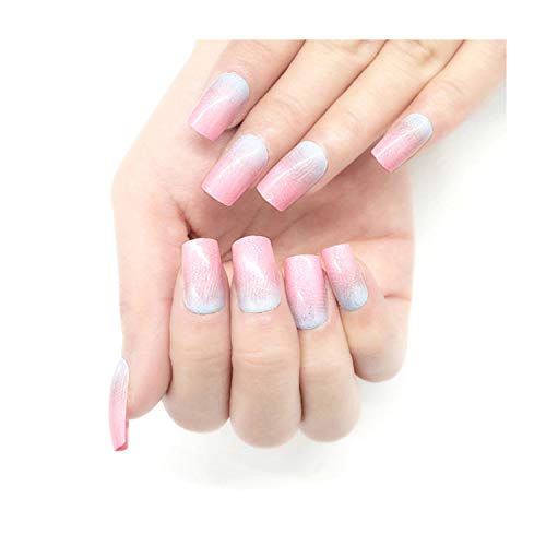 24pcs Pink Blue Gradient Fake Nails Faux Ongles Middle Long Nail Art T Ninthavenue India