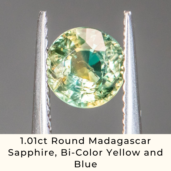 1.01ct Round Madagascar Sapphire, Bi-Color Yellow and Blue