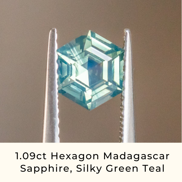 1.09ct Hexagon Madagascar Sapphire, Silky Green Teal