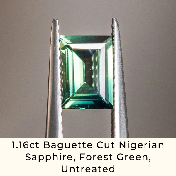 1.16ct Baguette Cut Nigerian Sapphire, Forest Green, Untreated