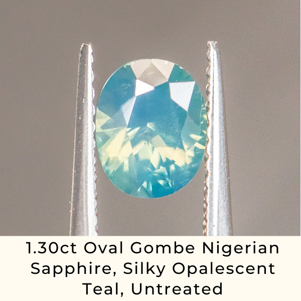 1.30ct Oval Gombe Nigerian Sapphire, Silky Opalescent Teal, Untreated