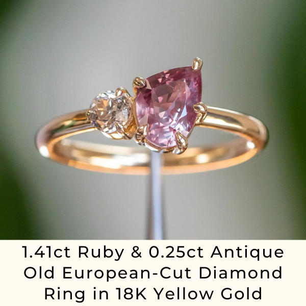 1.41ct Ruby & 0.25ct Antique Old European-Cut Diamond Ring in 18K Yellow Gold