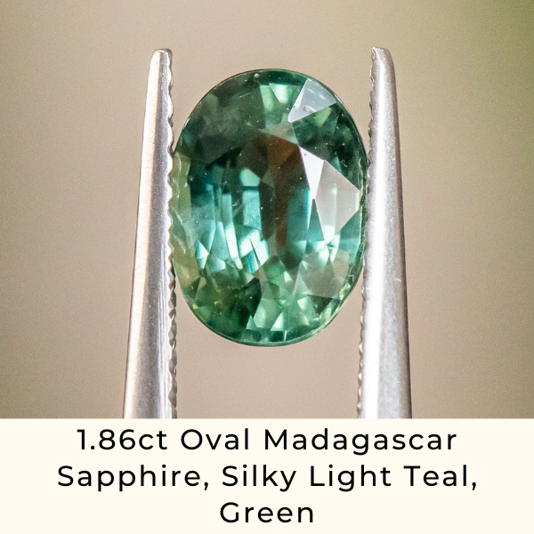 1.86ct Oval Madagascar Sapphire, Silky Light Teal, Green