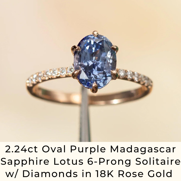 2.24ct Oval Purple Madagascar Sapphire Lotus 6-Prong Solitaire w/ Diamonds in 18K Rose Gold 