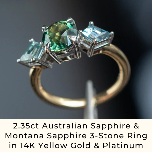 2.35ct Australian Sapphire & Montana Sapphire 3-Stone Ring in 14K Yellow Gold & Platinum