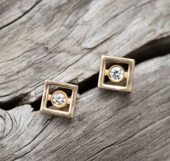 Floating square diamond earrings anueva jewelry