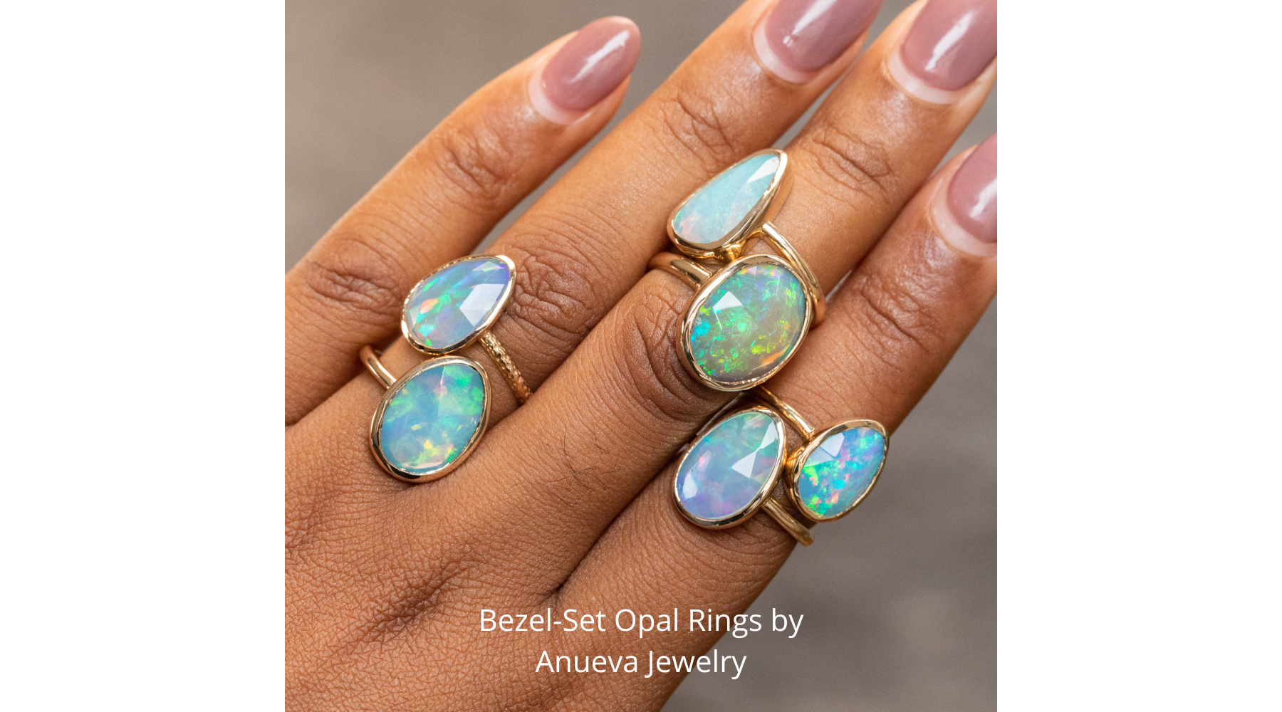Set of Bezel Opal Rings on Hand