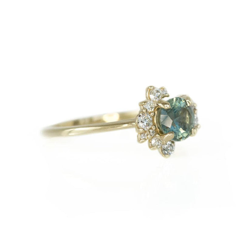 1.00ct Teal Blue Green Montana Sapphire and Asymmetrical Diamond Clust ...