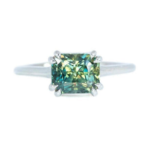 3.56ct Parti Radiant Cut Sapphire Ring, Blue/Green/Yellow/Teal with Double Claw Prongs in 14k White Gold