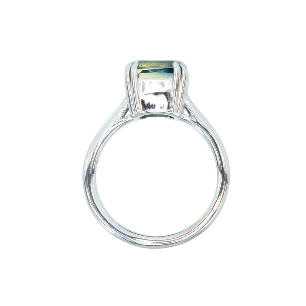 3.56ct Parti Radiant Cut Sapphire Ring, Blue/Green/Yellow/Teal with Do ...