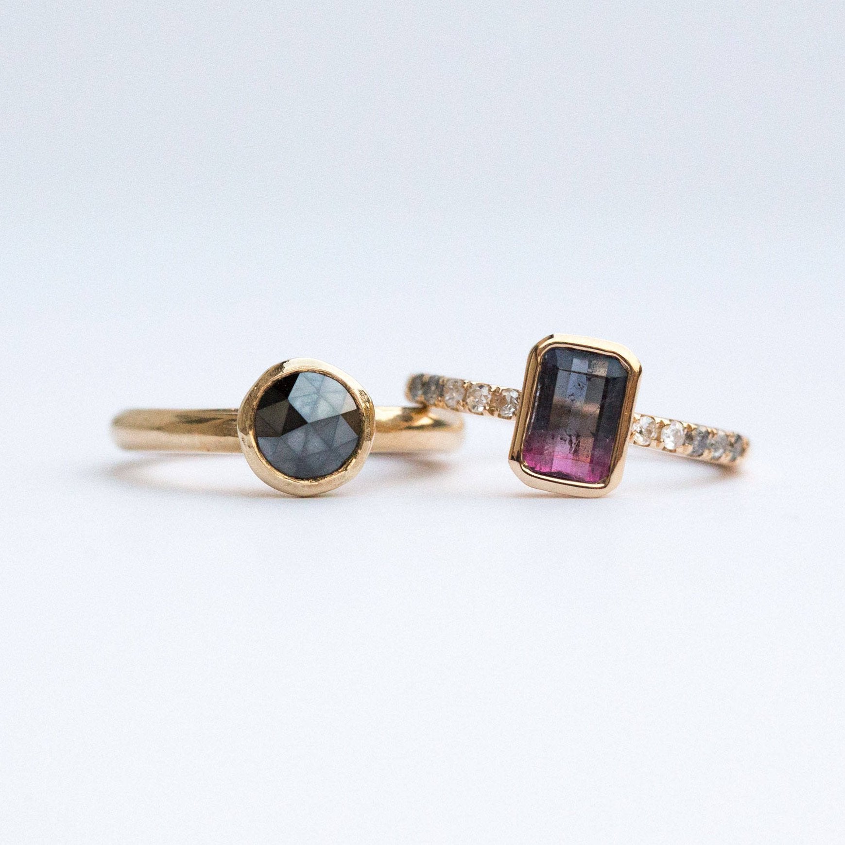 Black and Pink Bi Color Tourmaline Ring in yellow gold with ombré grey ...