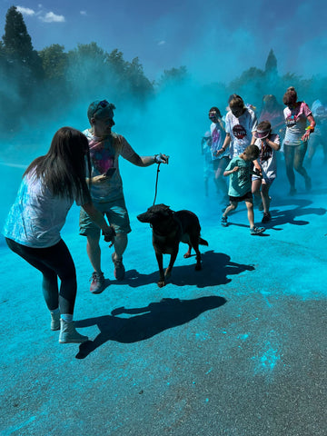 Vibrant blue colour powder being thrown