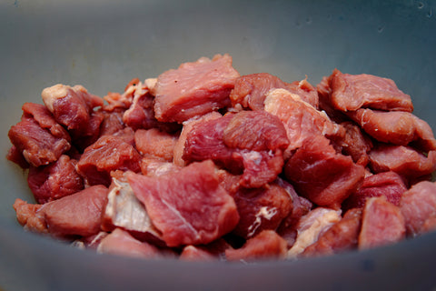 Raw beef meat pieces