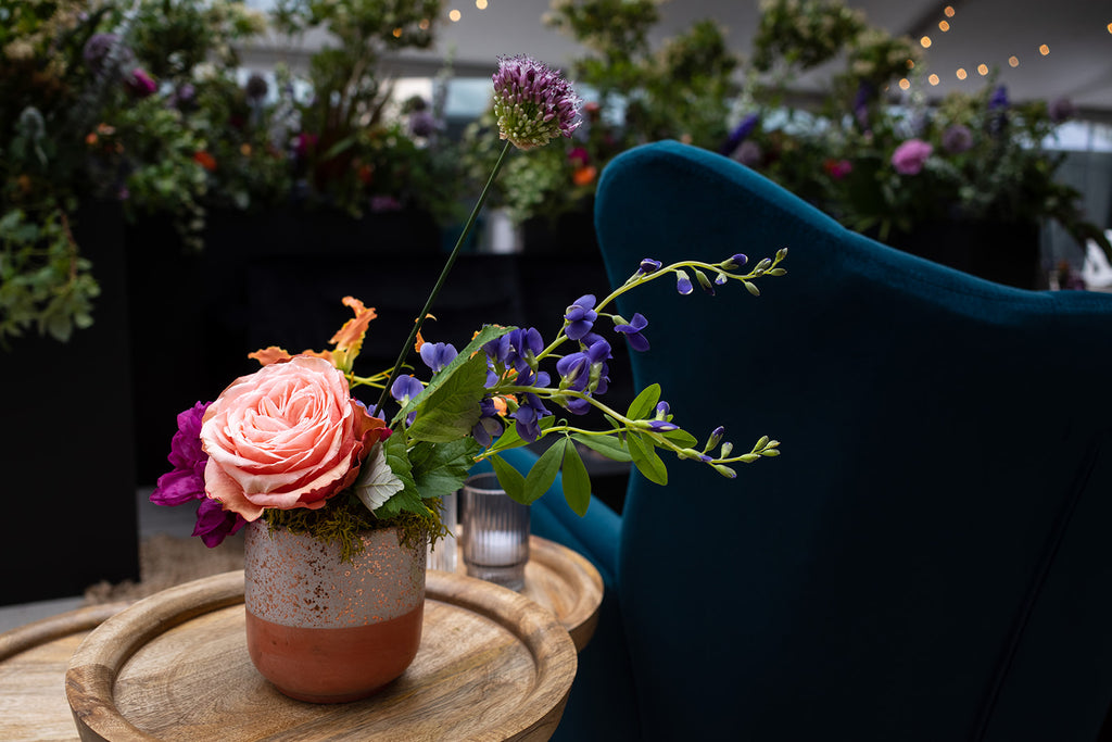 floral arrangement on side table