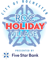 City of Rochester, Roc Holiday Village logo, presented by Five Star Bank.