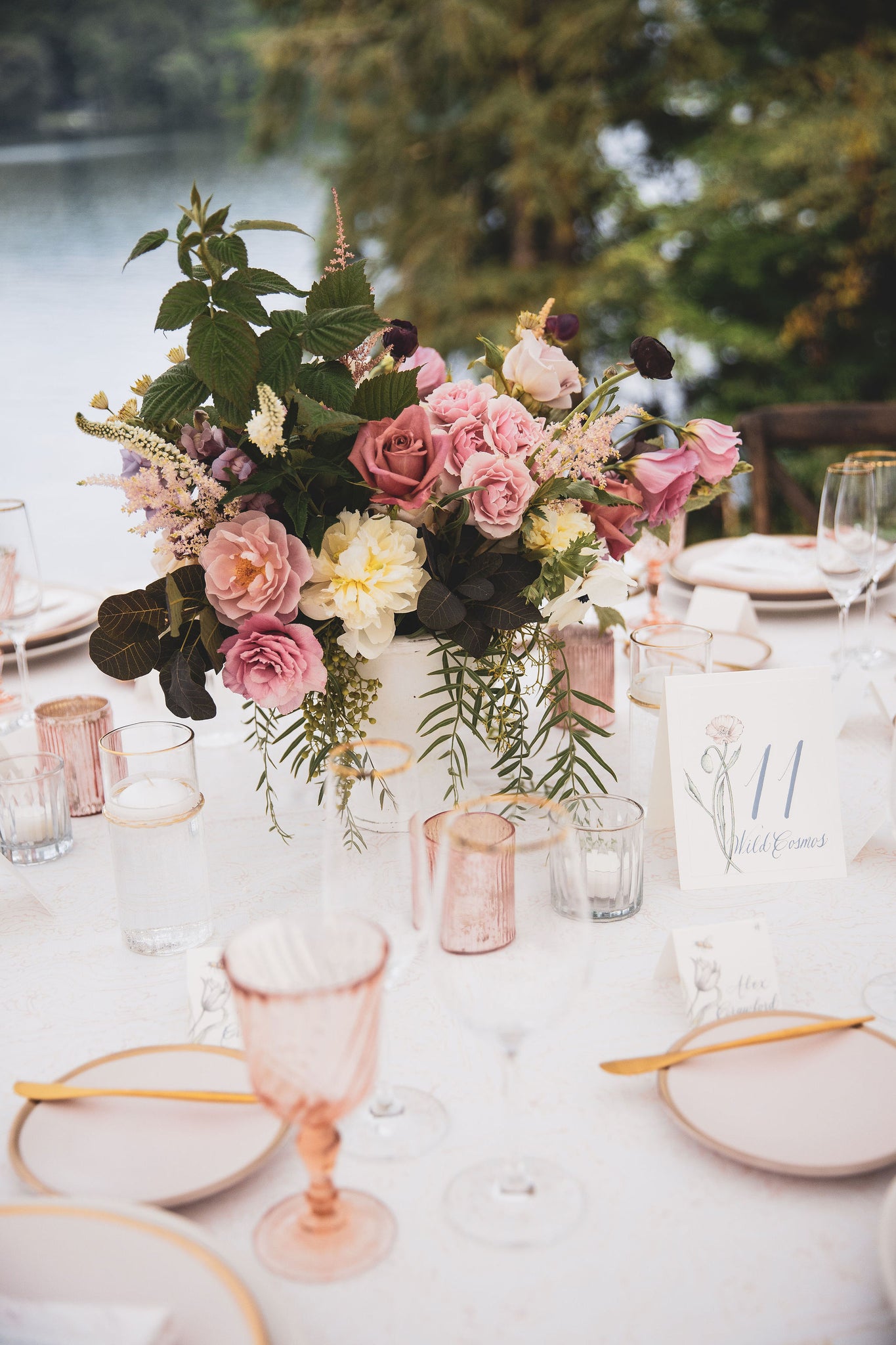 closeup of pink floral centerpiece 