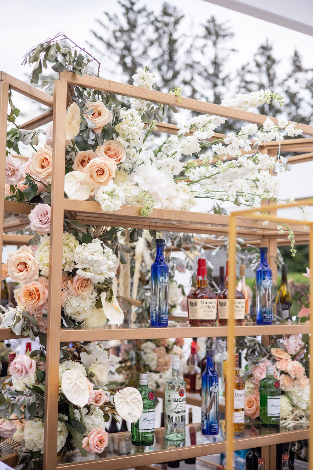 bar selection with large floral arrangements