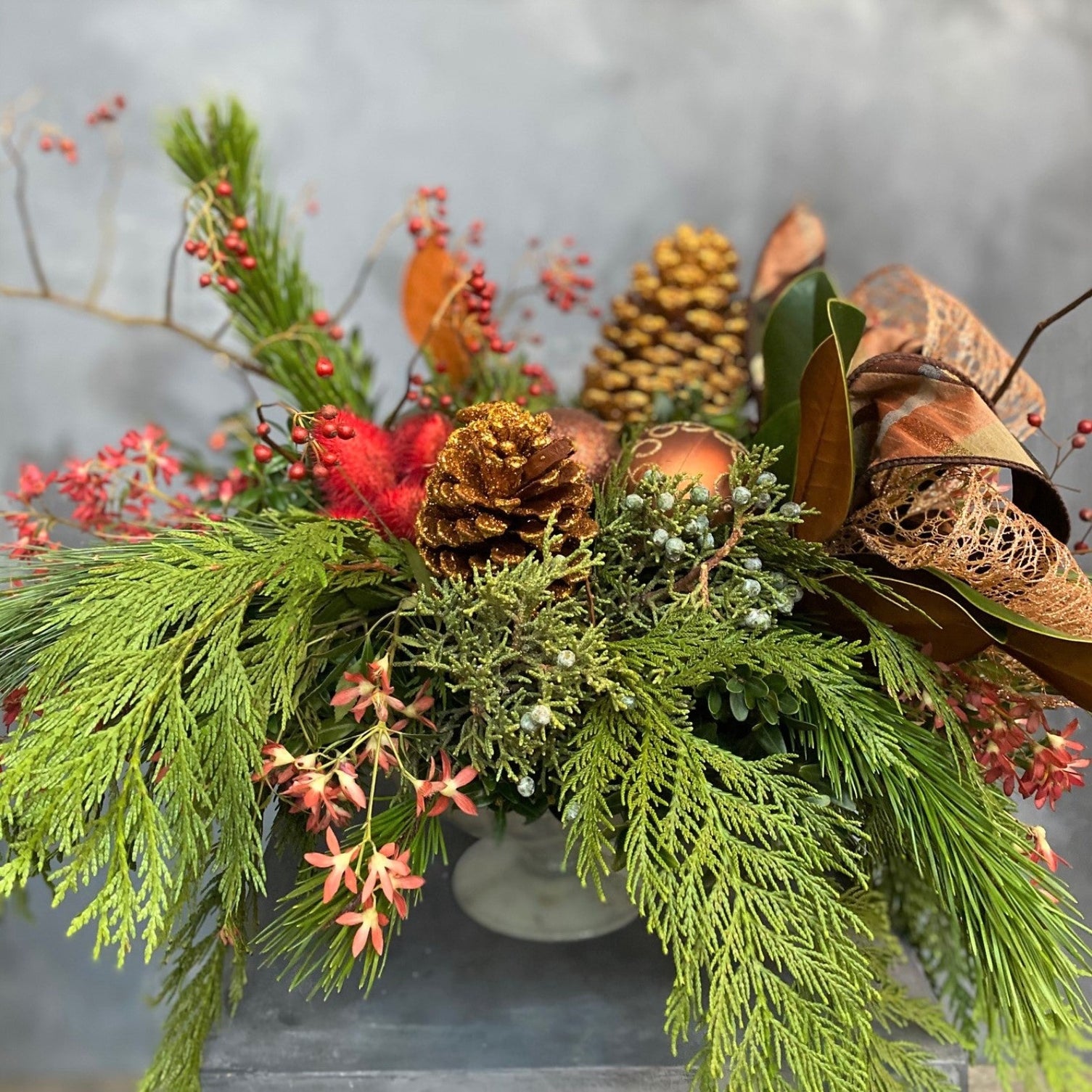 Designers Choice Mixed Evergreen Arrangements Flower Delivery STACY