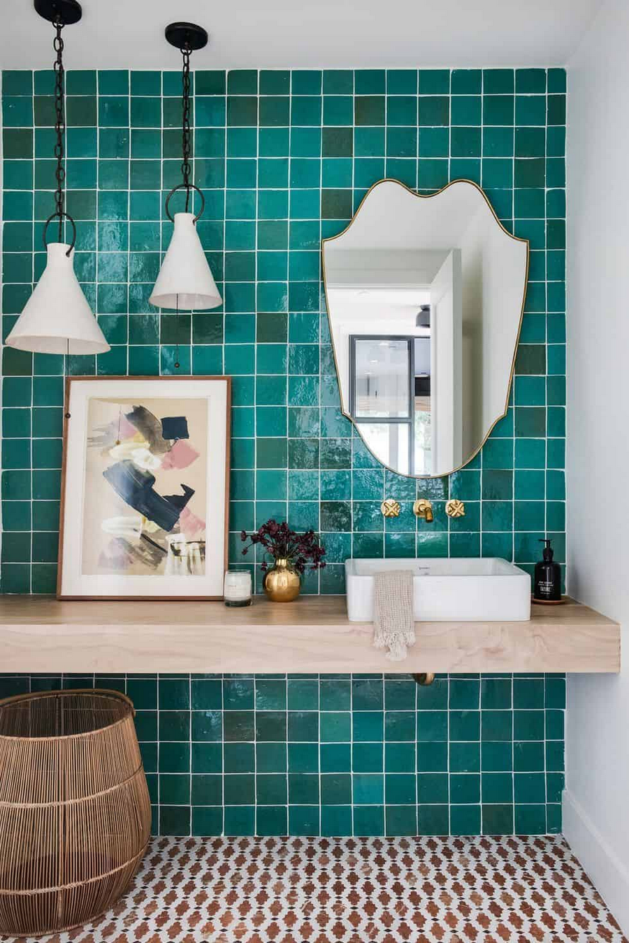 Bold-patterned accent tile wall 