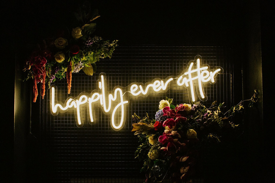 Happily ever after neon sign in warm white