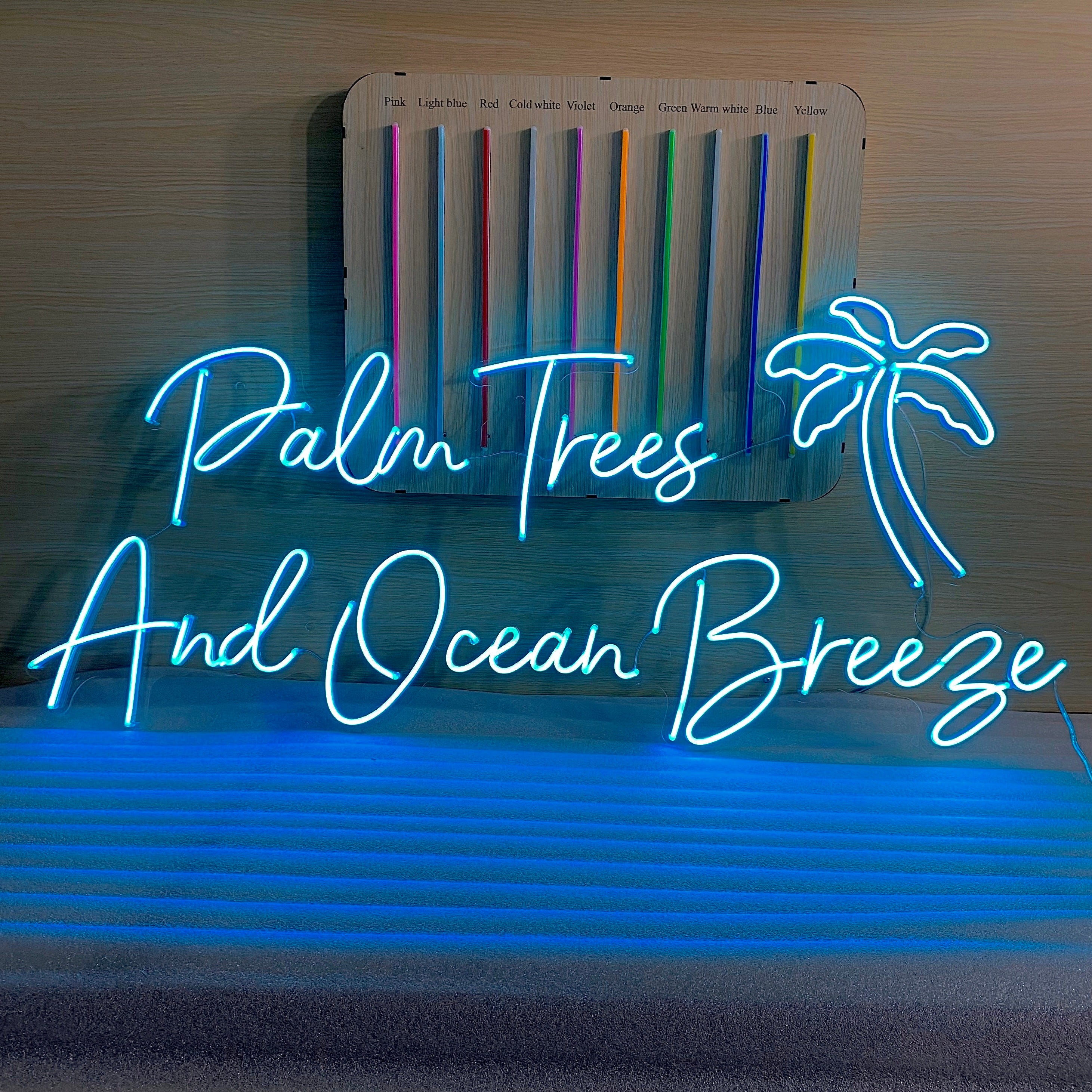 Palm Trees, And Ocean Breeze neon sign