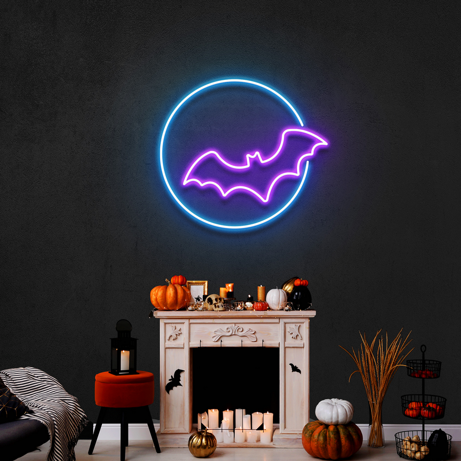 Bat With Moon Neon Sign