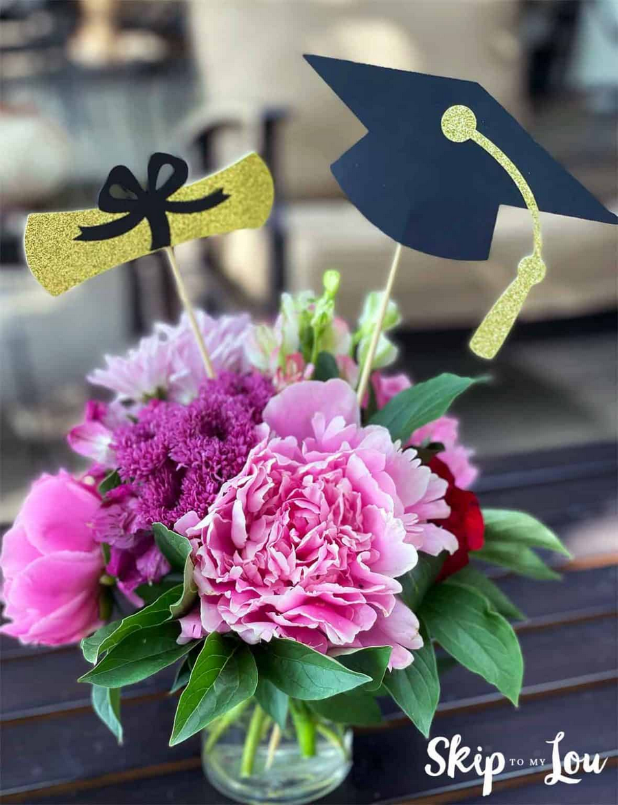 Glittering Graduation Cap Centerpieces