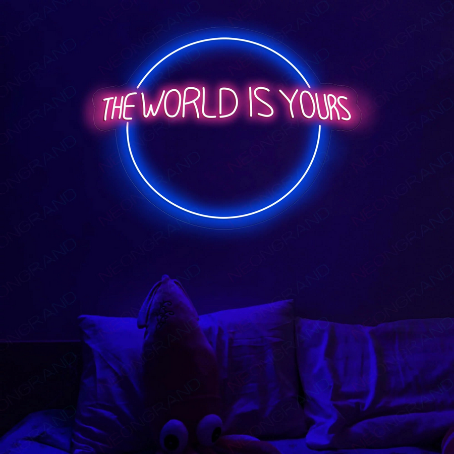 The world is yours neon sign in dark blue