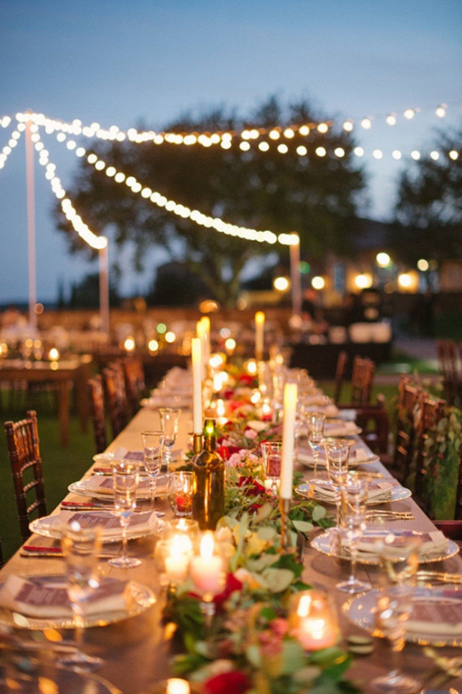 String lights canopy for outdoor ceremony