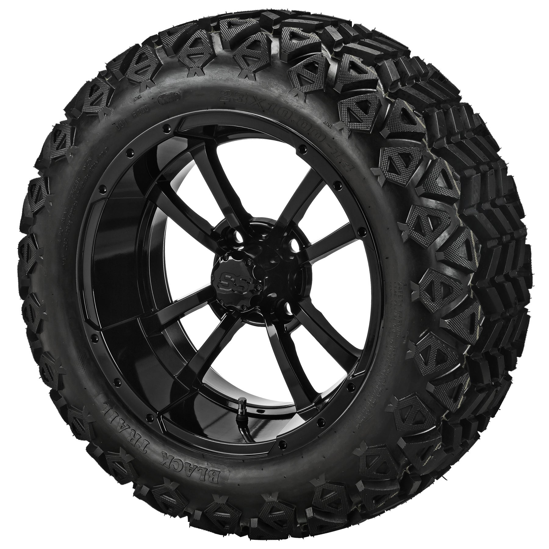LSI 14" Maltese Cross Gloss Black Wheel and Lifted Tire Combo