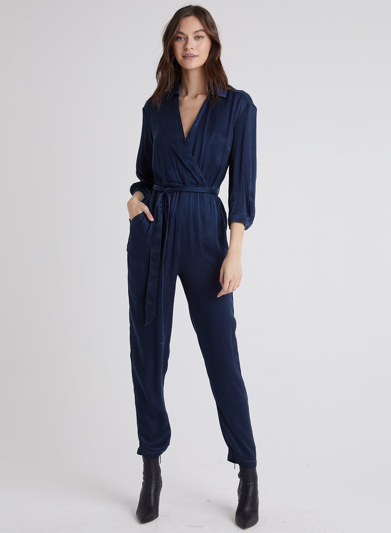 Image of Getty Wrap Front Jumpsuit - Navy Ink