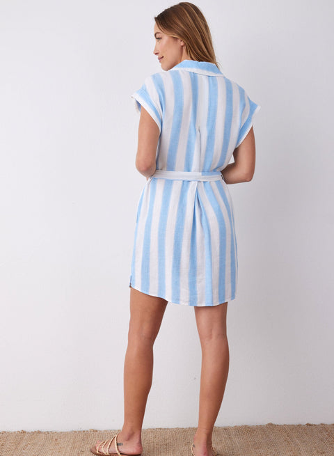 Belted Ruffle Stripe Shirt Dress