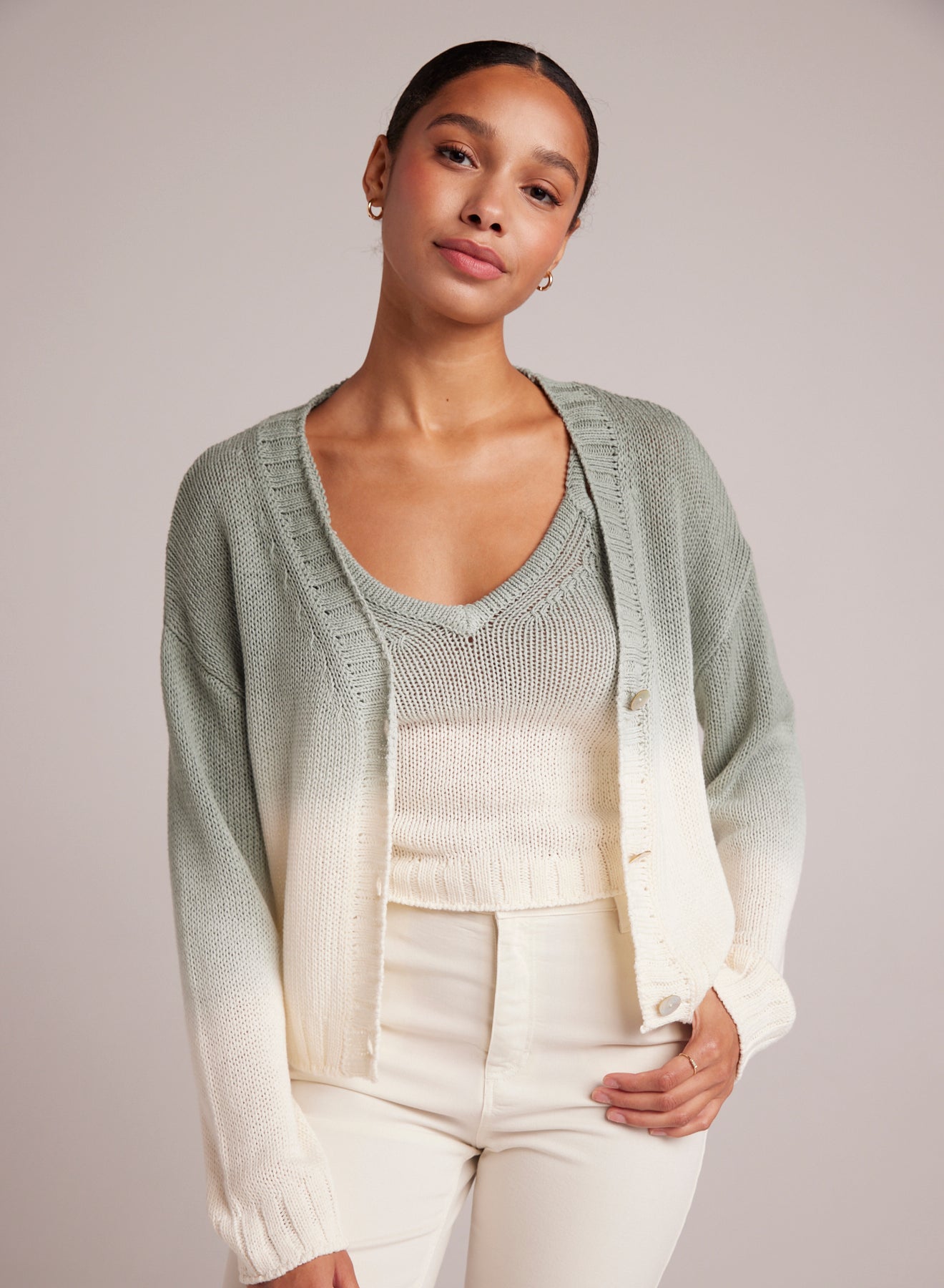 Image of Cropped Cardigan - Sage Ombre Dye