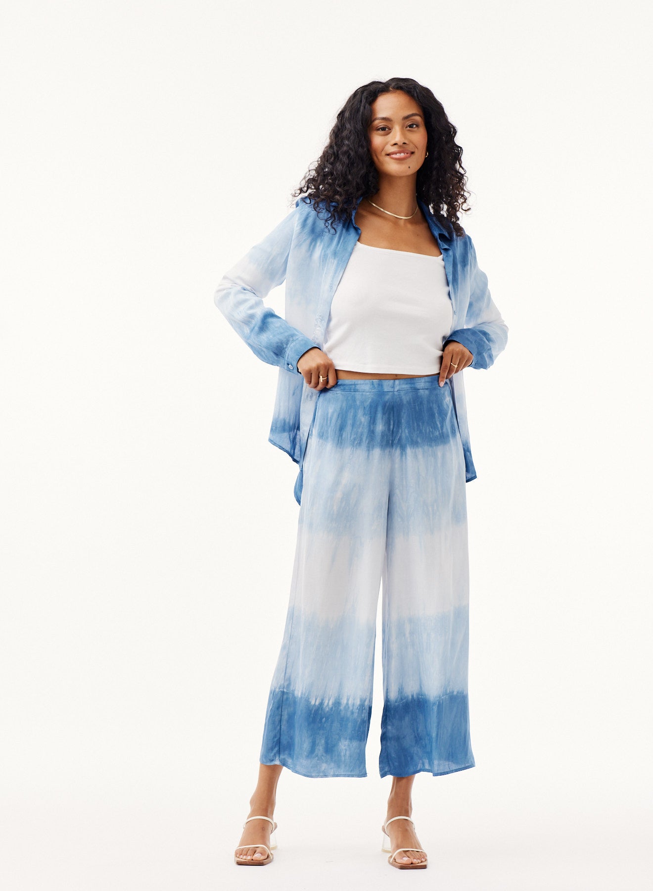 Image of Flowy Tie-Dye Wide Leg Pants- Mykonos Stripe Dye