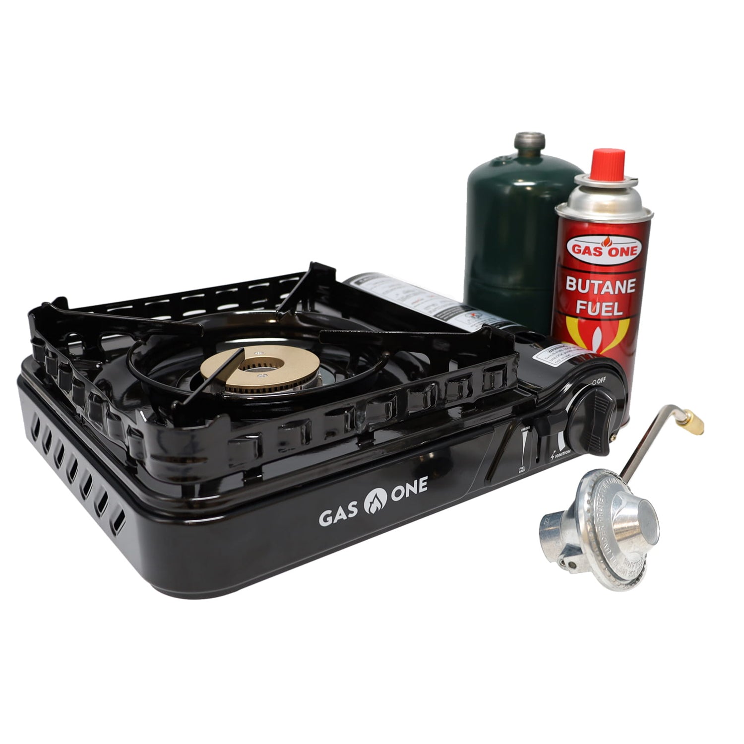 Choice Portable 5-Piece Cooking Kit with Butane Double Burner Range & 2  Pans - 16,000 BTU