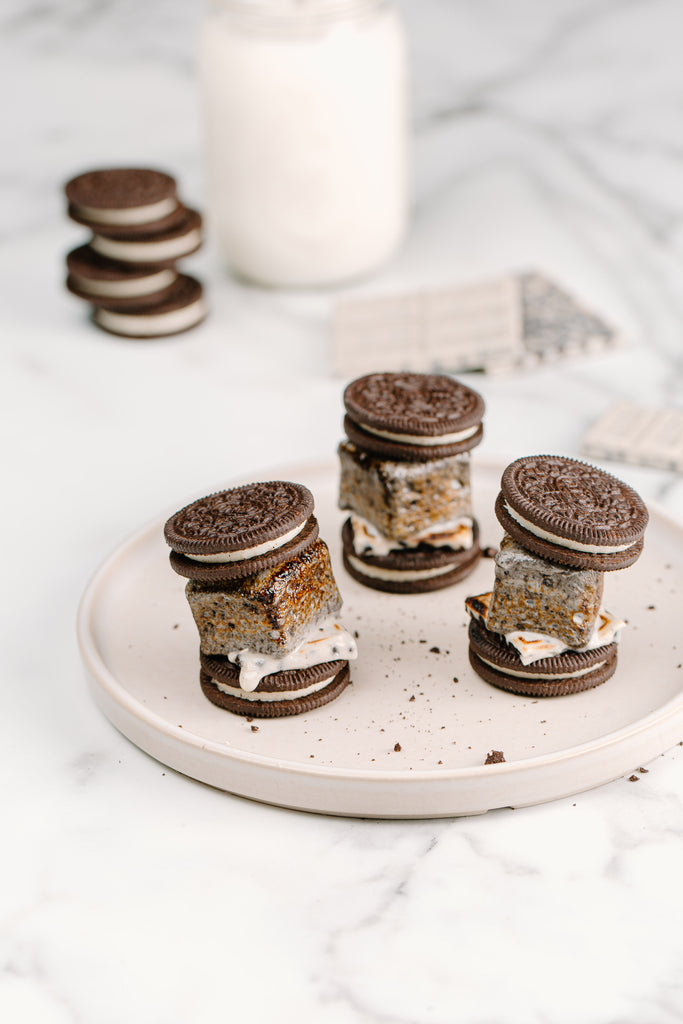 Cookies and cream mallow, cookies and cream hershey bar, oreos as graham crackers