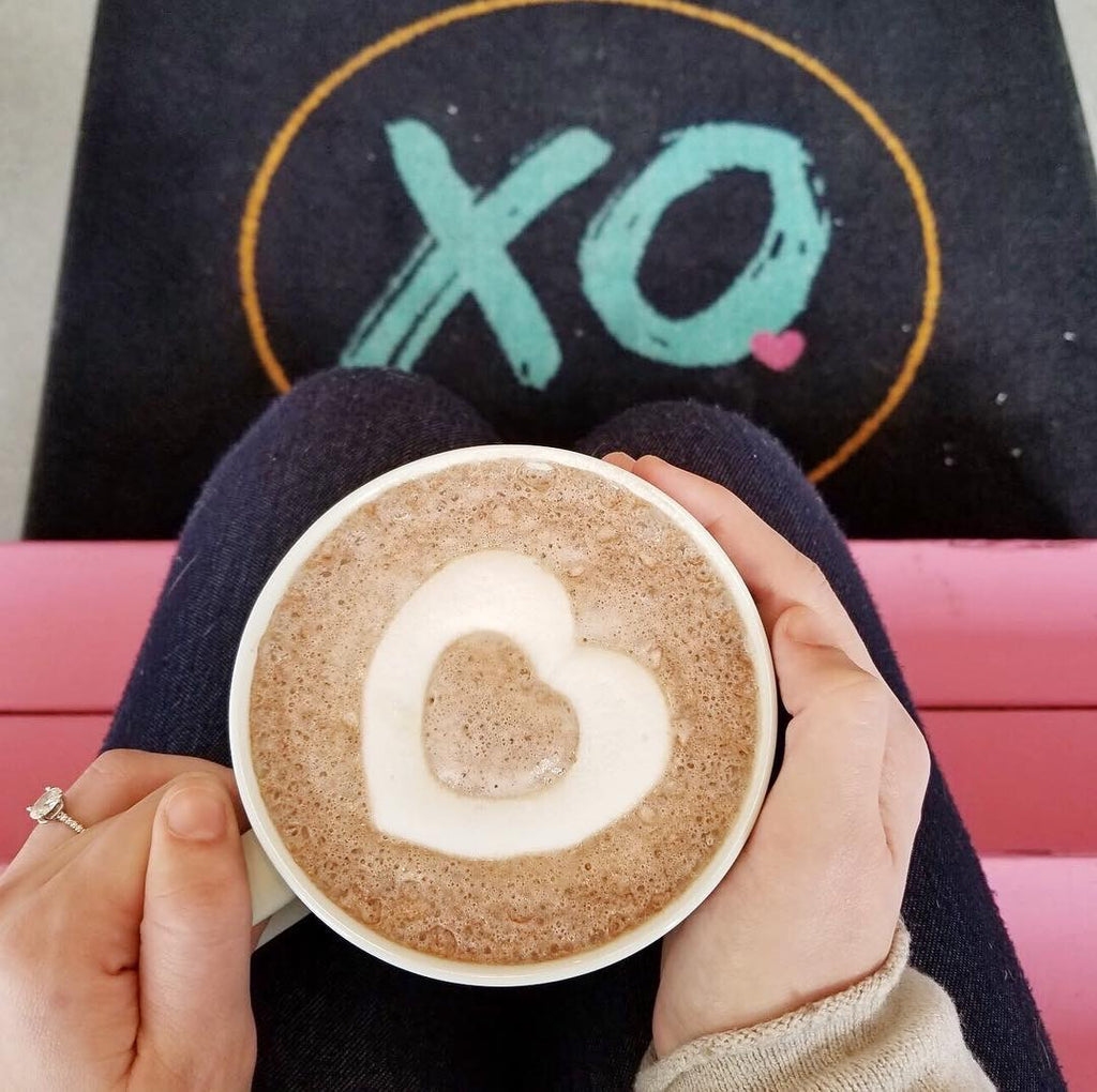 XO Marshmallow heart shaped mallow inside a cup of hot cocoa