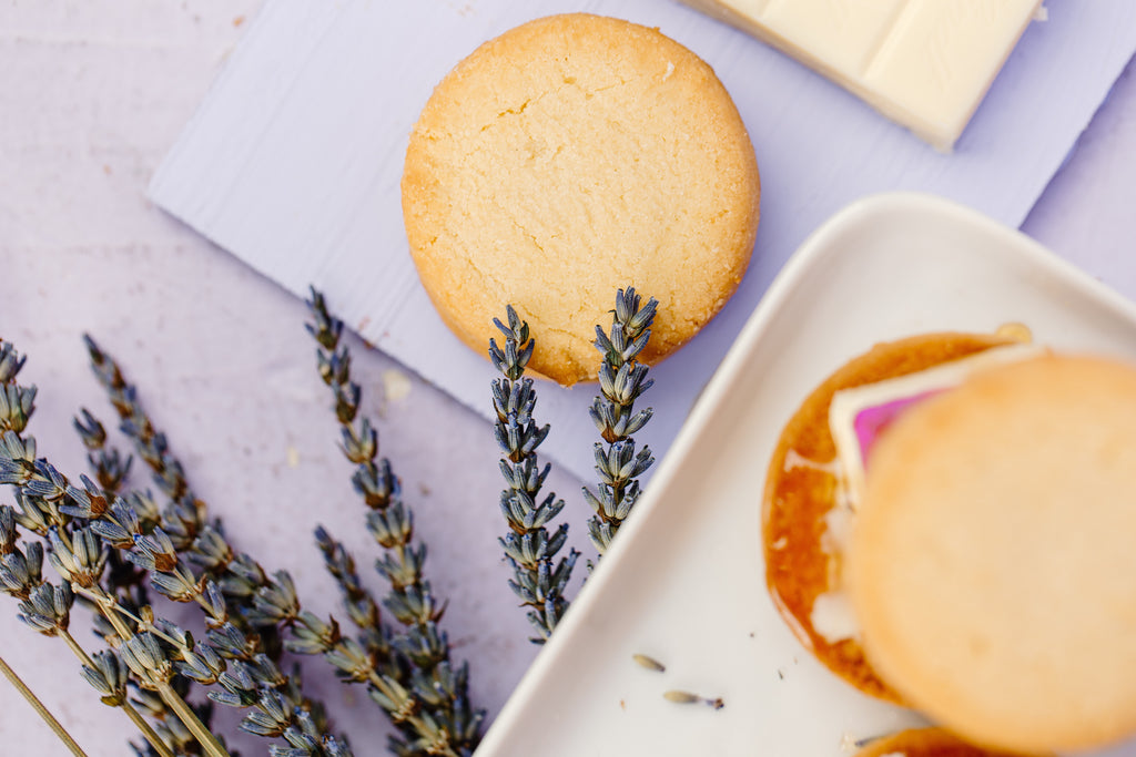 Shortbread cookies, lavender mallow, lavender buds, salt, honey