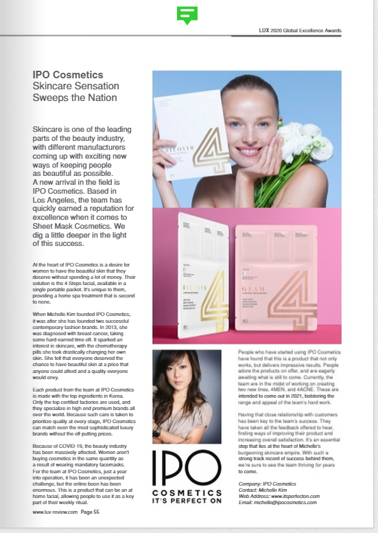 IPO Cosmetics featured in Luxe Life Magazine