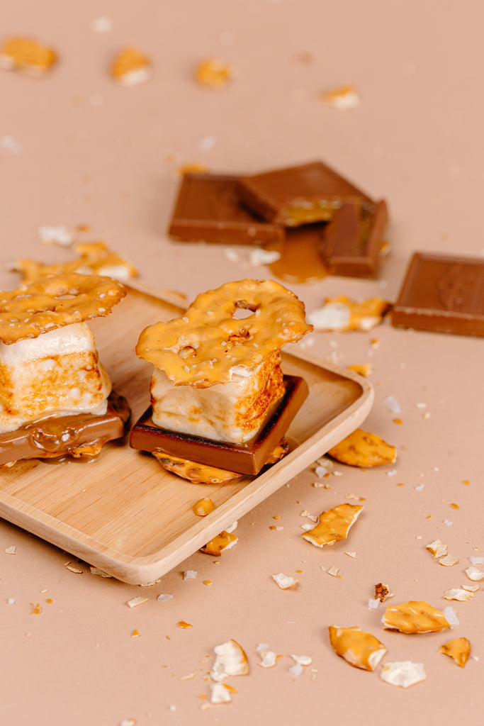 Salted caramel marshmallow, pretzel crisps and ghiradelli caramel filled chocolate