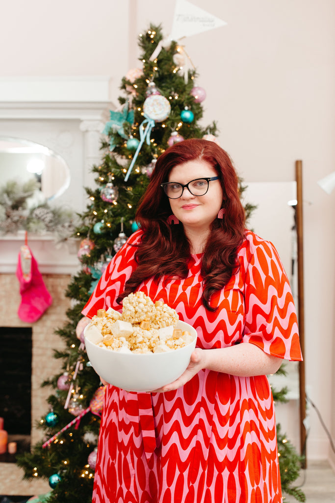 Co Founder of XO Marshmallow, Kat Connor, with the Salted Caramel Popcorn Balls she created for this post