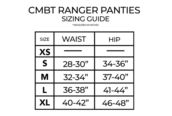 Combat Iron Apparel Ranger Panty Sizing Chart