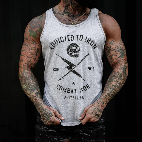 Tattooed Veteran Made in Addicted To Iron workout tank by Combat Iron Apparel