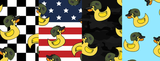 Combat Iron Apparel's Duck Around Find Out (DAFO) graphic design pattern on Patriotic and Fitness apparel.