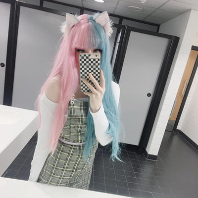 Review For Half Blue Half Pink Big Wave Wig Yv Youvimi